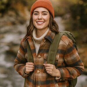 Women's Faux Fur Lined Jacket Size S/P/CH Flannel Plaid